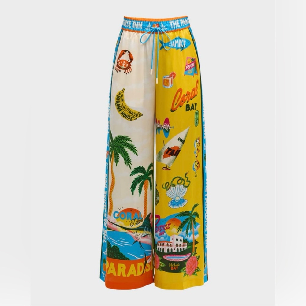 ALÉMAIS Paradiso Silk Wideleg Pants! NWT, size 6.